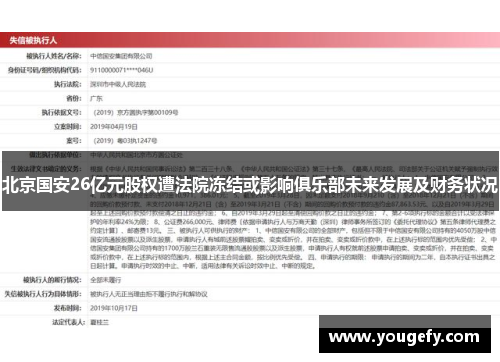 北京国安26亿元股权遭法院冻结或影响俱乐部未来发展及财务状况